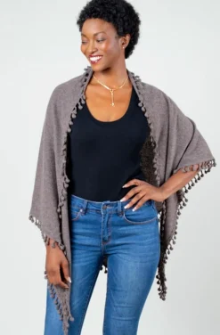 Pom Pom Triangle Wrap Walnut