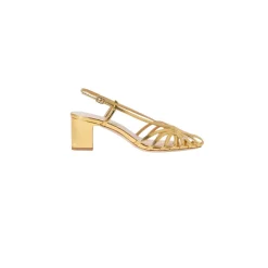 Priscilla Lattice Slingback Mid Heel Sandal Gold