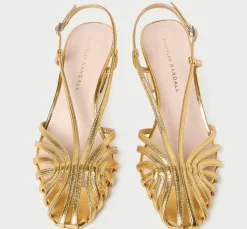 Priscilla Lattice Slingback Mid Heel Sandal Gold