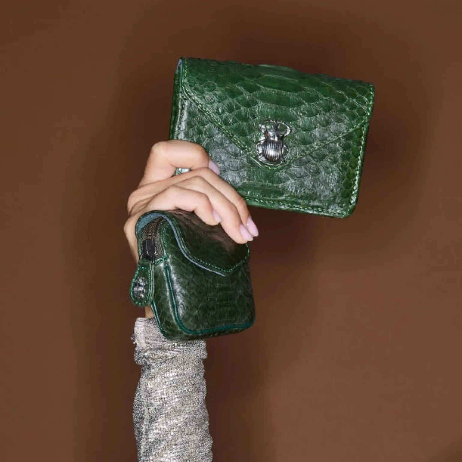 Python Card Holder Alex Bronze Green