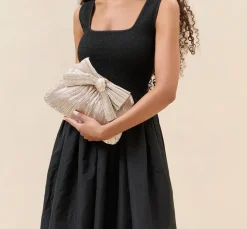 Rayne Pleated Bow Clutch Champagne