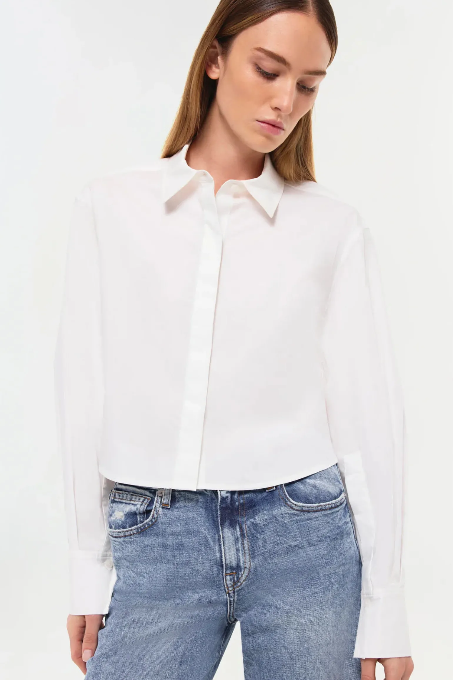 Renata Cropped Button Down Shirt White