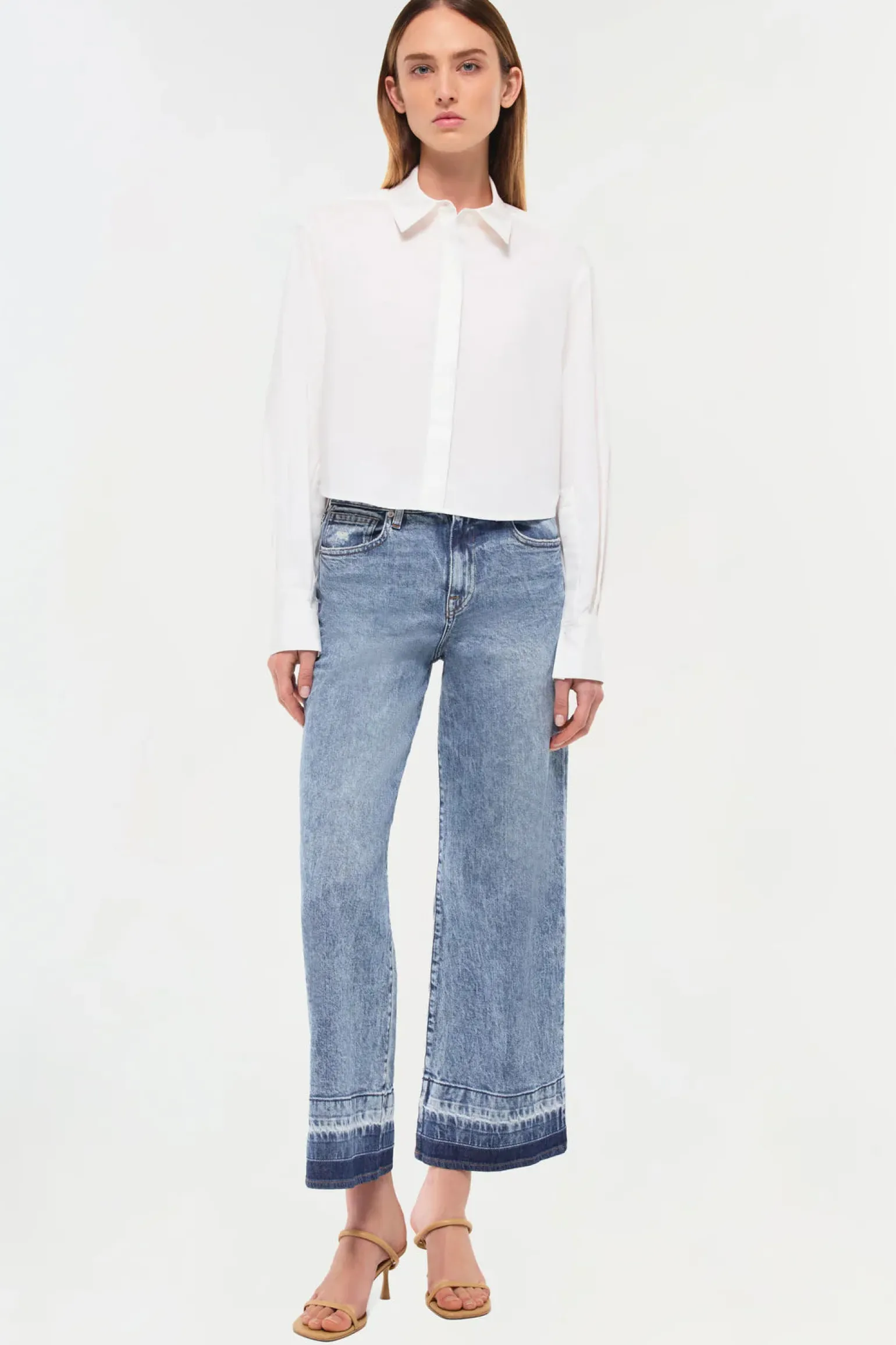 Renata Cropped Button Down Shirt White
