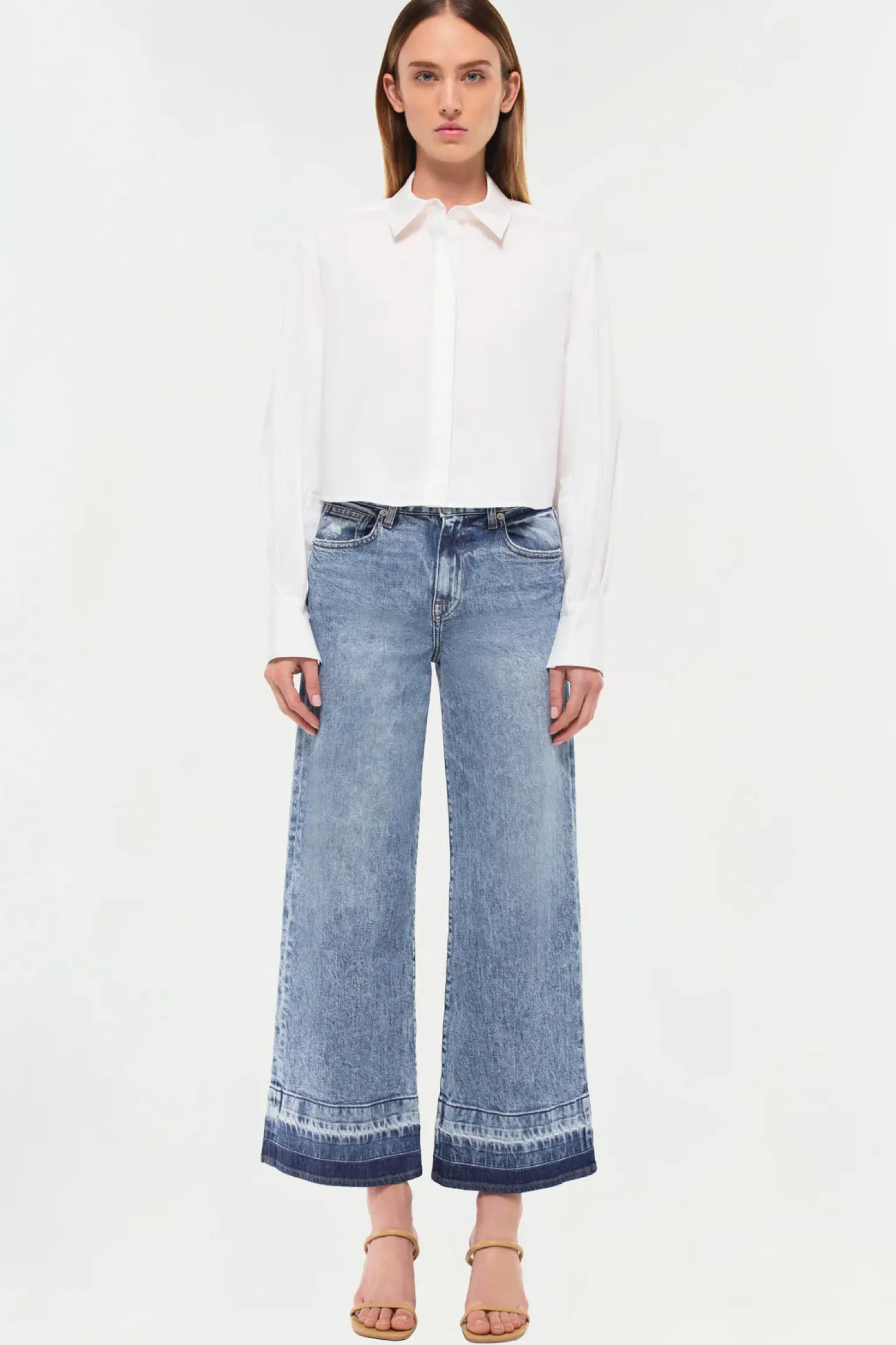 Renata Cropped Button Down Shirt White