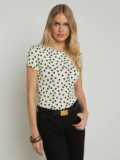 Ressi Short Sleeve Crew Ecru/Black Polka Dot