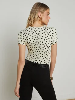 Ressi Short Sleeve Crew Ecru/Black Polka Dot