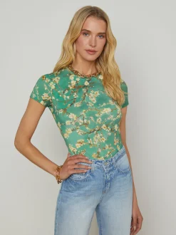 Ressi Short Sleeve Crew Teal Cherry Blossom