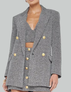 Riva Knit Double Breasted Blazer Black/Ivory/Gold