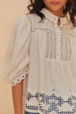 Romantic Richelieu Short Sleeve Blouse Off-White
