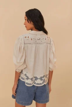 Romantic Richelieu Short Sleeve Blouse Off-White