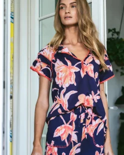 Rosie Top Floral Sketch Royal Dusk