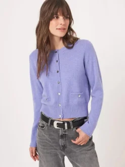 Round Neck Buttoned Cashmere Cardigan Iris