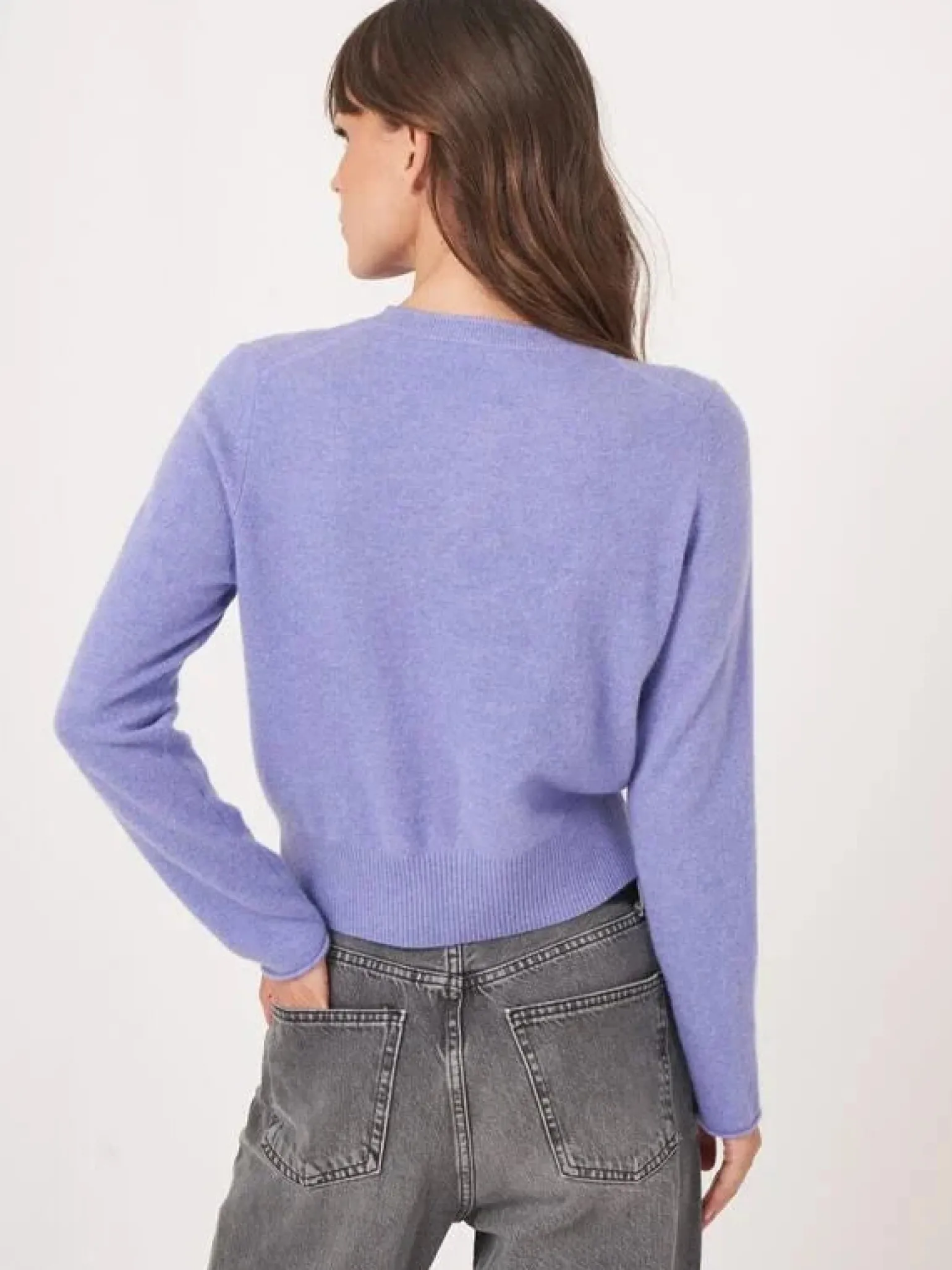Round Neck Buttoned Cashmere Cardigan Iris