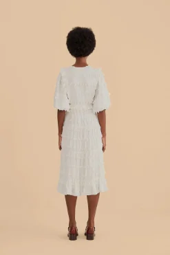 Ruffles Tassels Midi Dress Off White