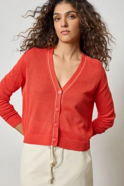 Saddle Sleeve V-Neck Cardigan Begonia