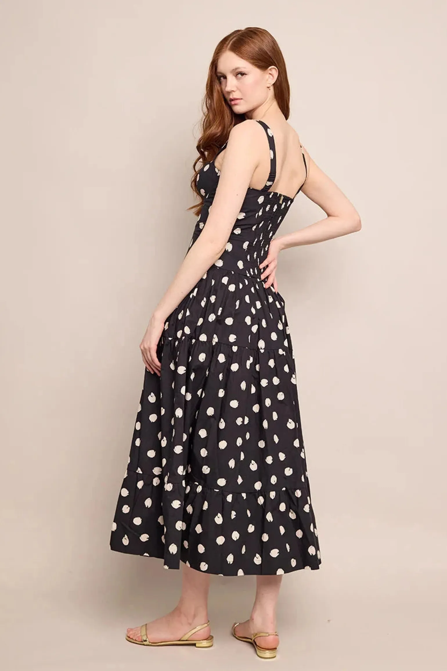 Santiago Midi Dress Spot Black Egret