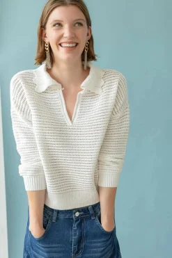 Scalloped Collar Sweater White