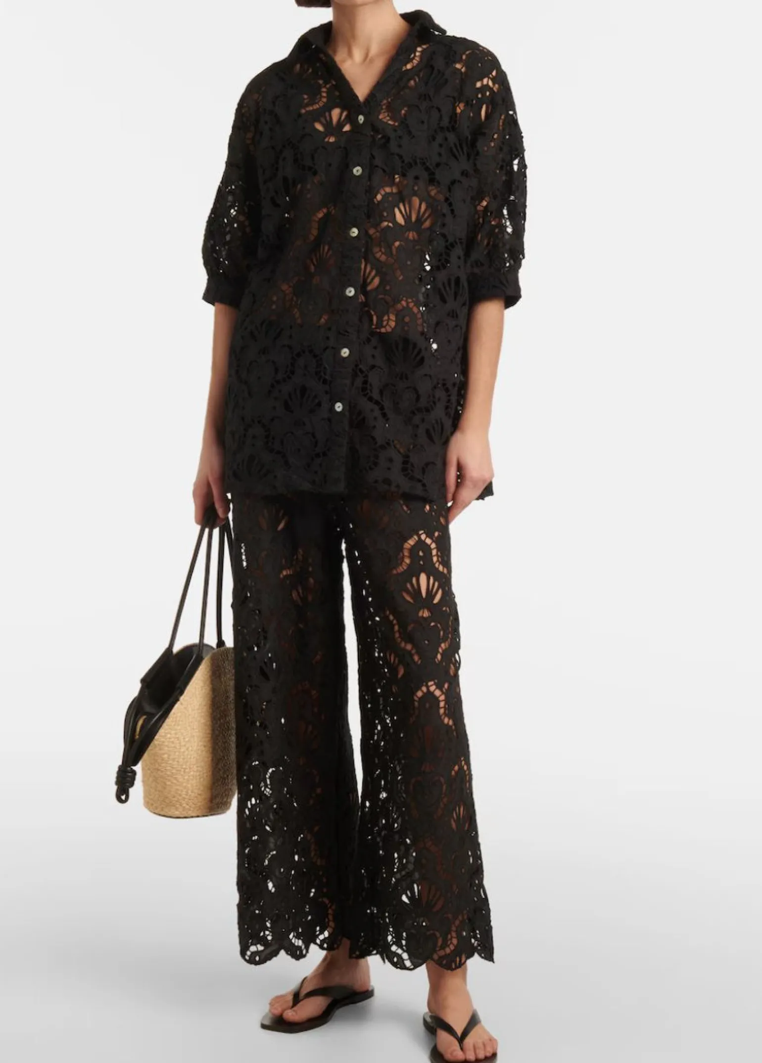 Seashell Eyelet Pants Black