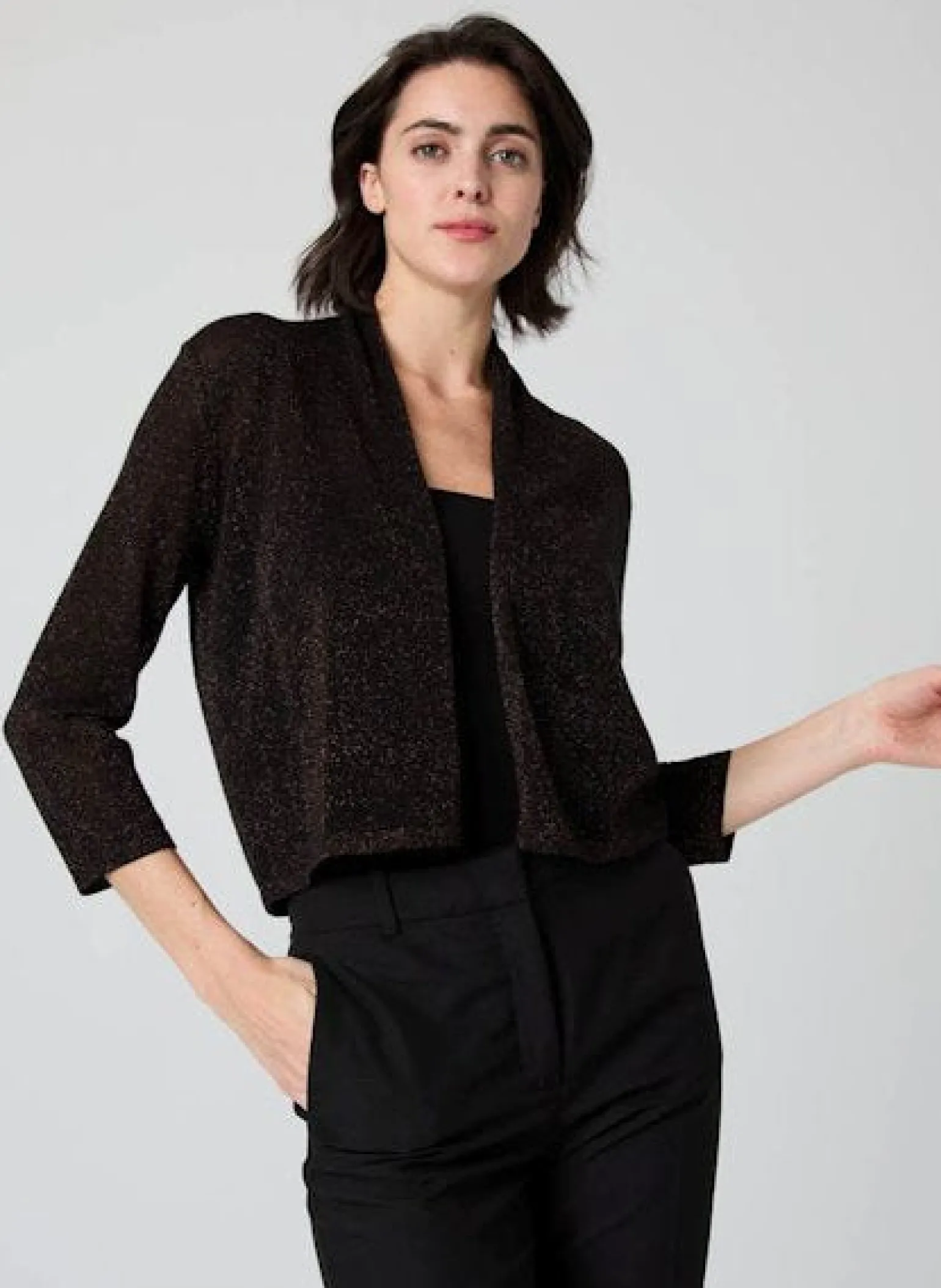 Shimmer Collared Easy Crop Black Magic