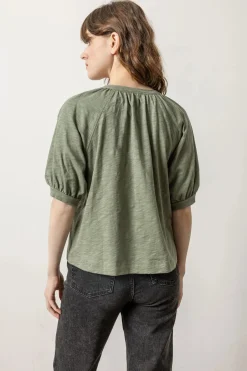 Shirred Split Neck Raglan Agave