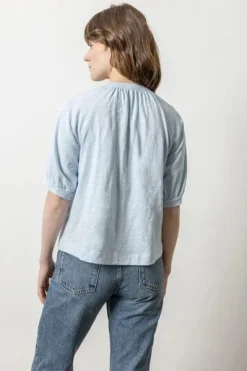 Shirred Split Neck Raglan Glass
