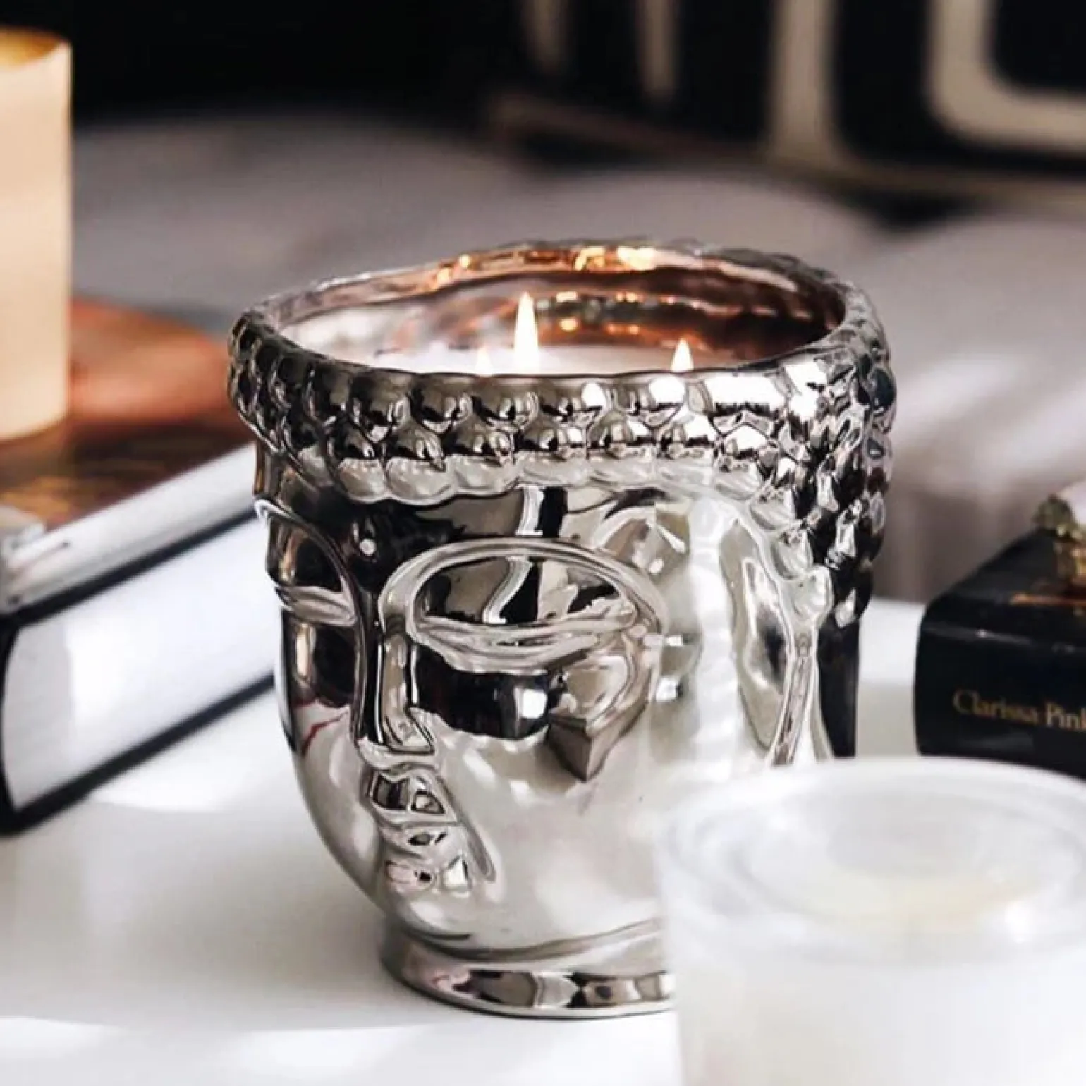 Silver Buddha Candle