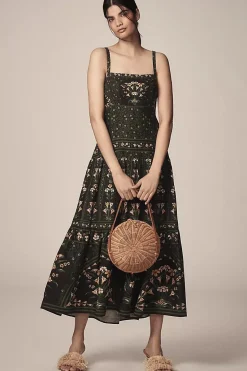Sleeveless Maxi Dress Flowers Arch Black