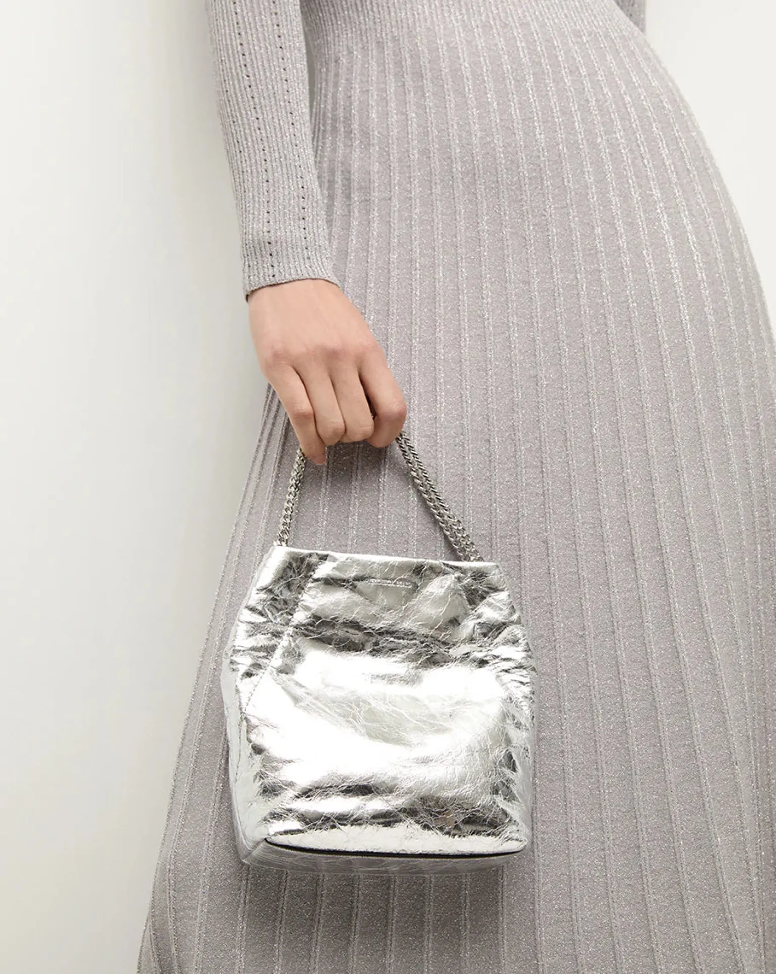 Small Metallic Slouch Shoulder Bag Silver