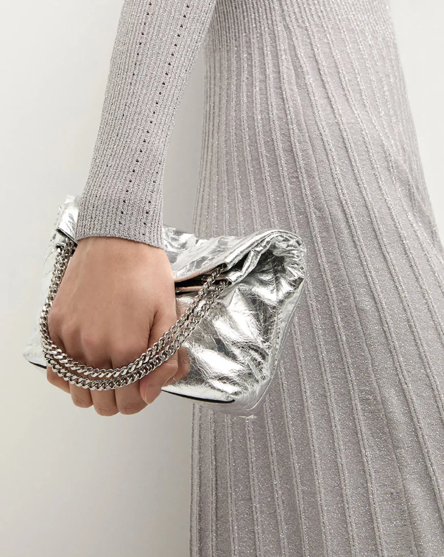 Small Metallic Slouch Shoulder Bag Silver