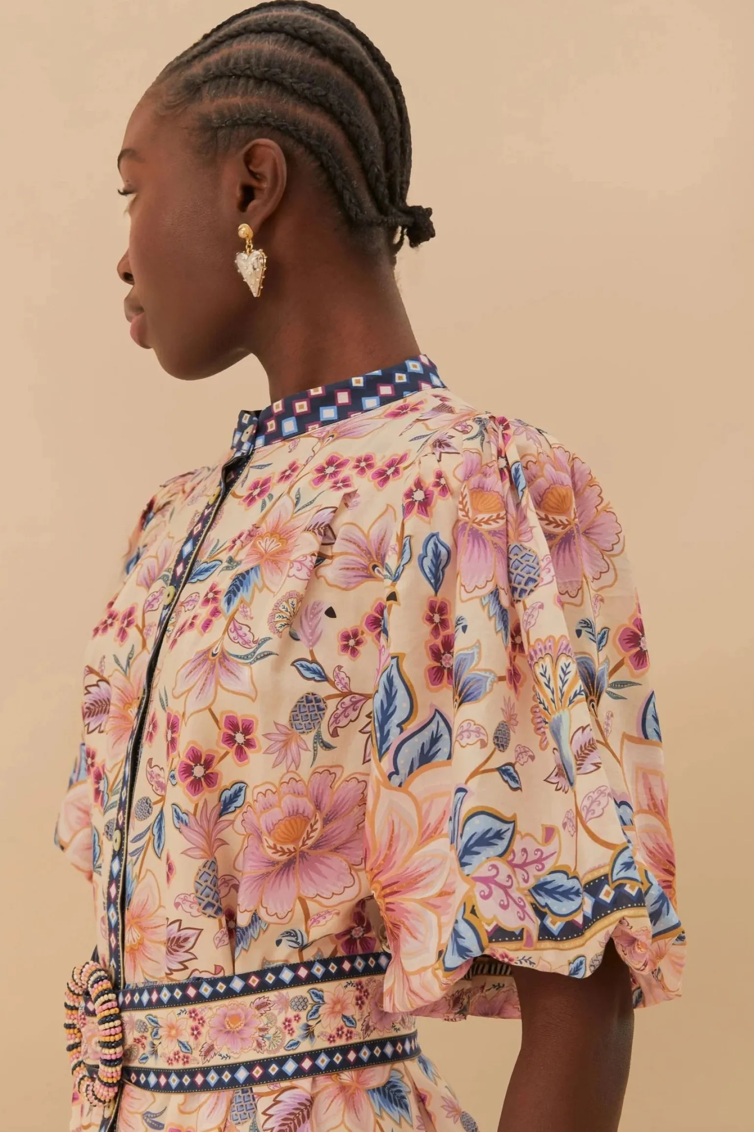 Superbloom Tapestry Puff Sleeve Mini Dress Cream