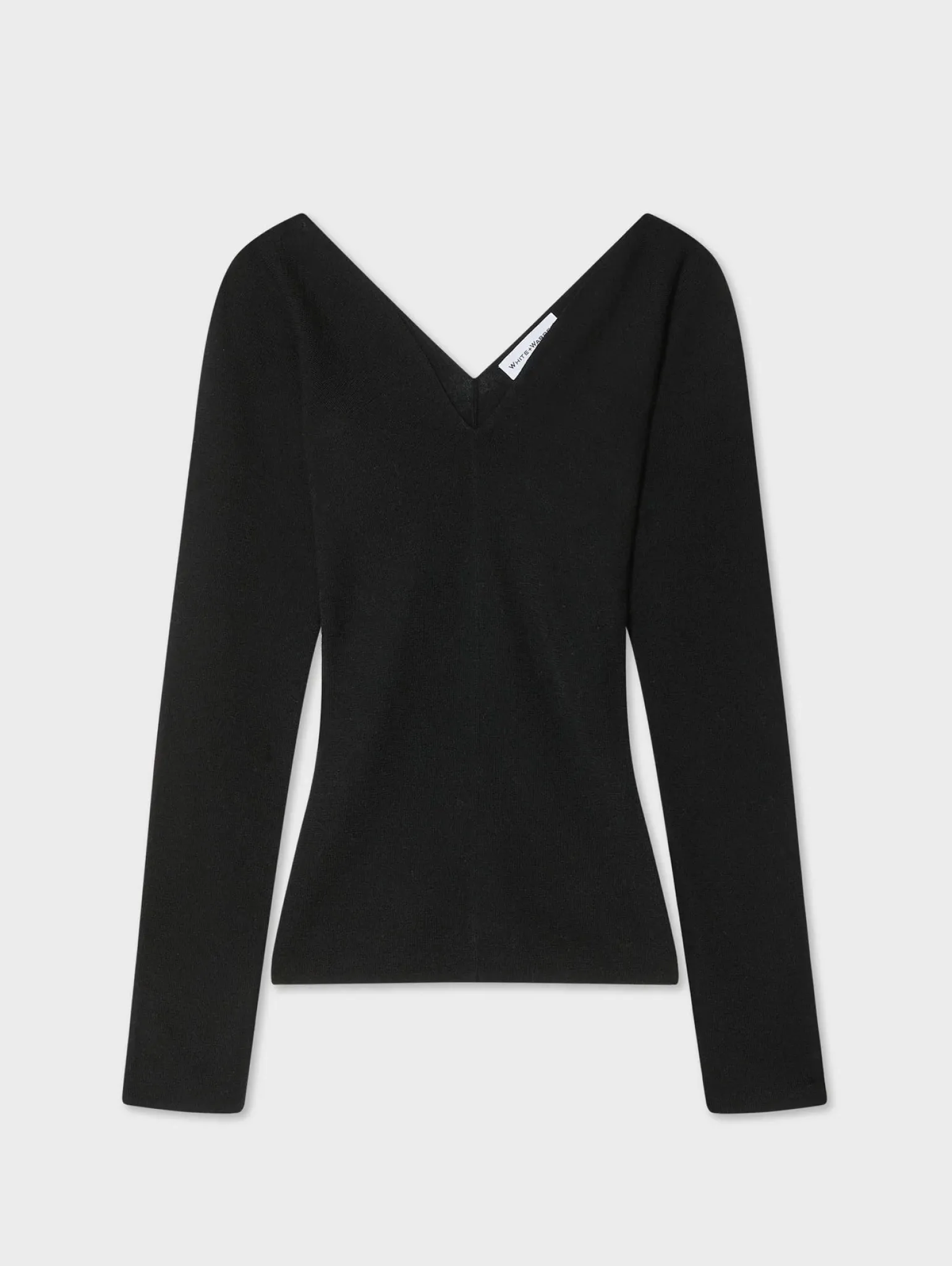 Superfine Merino Ribbed V-Neck Top Black