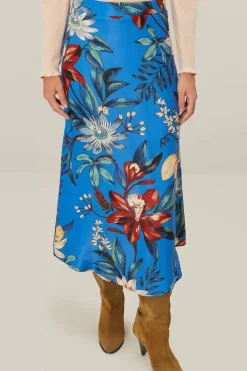 Surreal Flowers Blue Midi Skirt