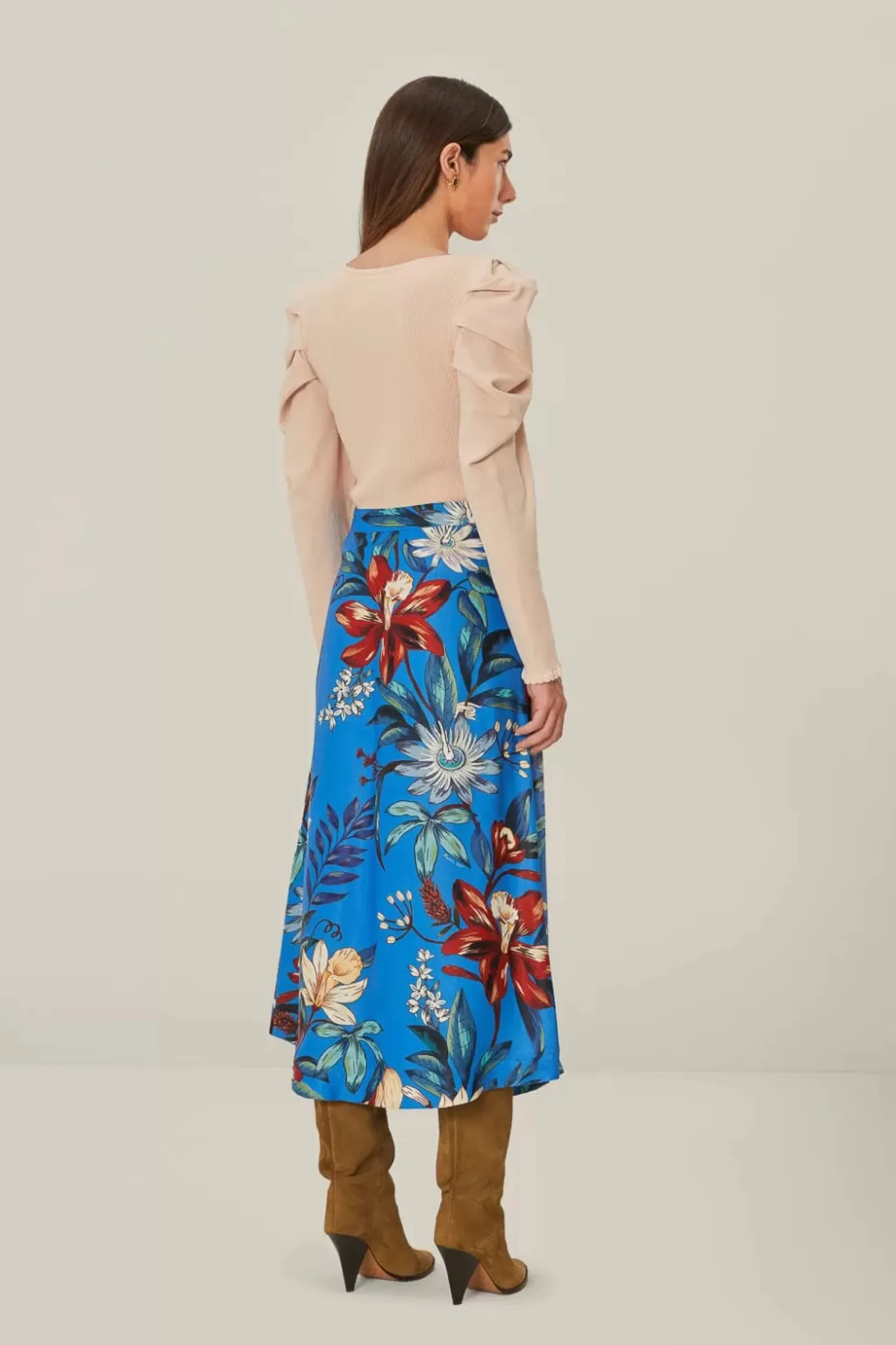 Surreal Flowers Blue Midi Skirt