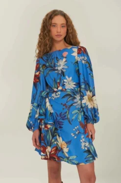 Surreal Flowers Blue Wrap Mini Dress
