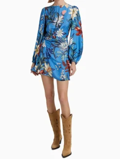 Surreal Flowers Blue Wrap Mini Dress