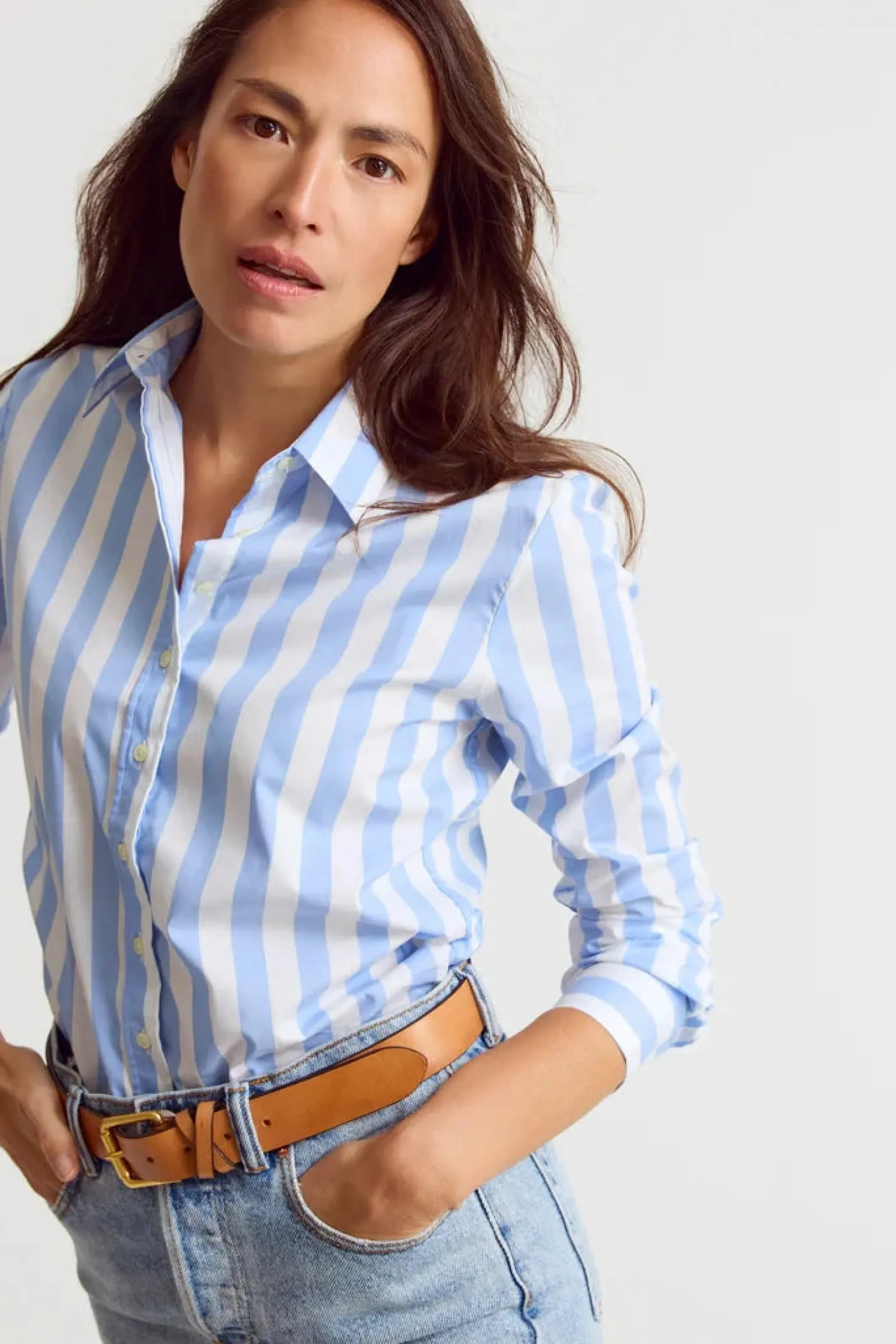 The Boyfriend Shirt Wide Sky Blue/White Stripe