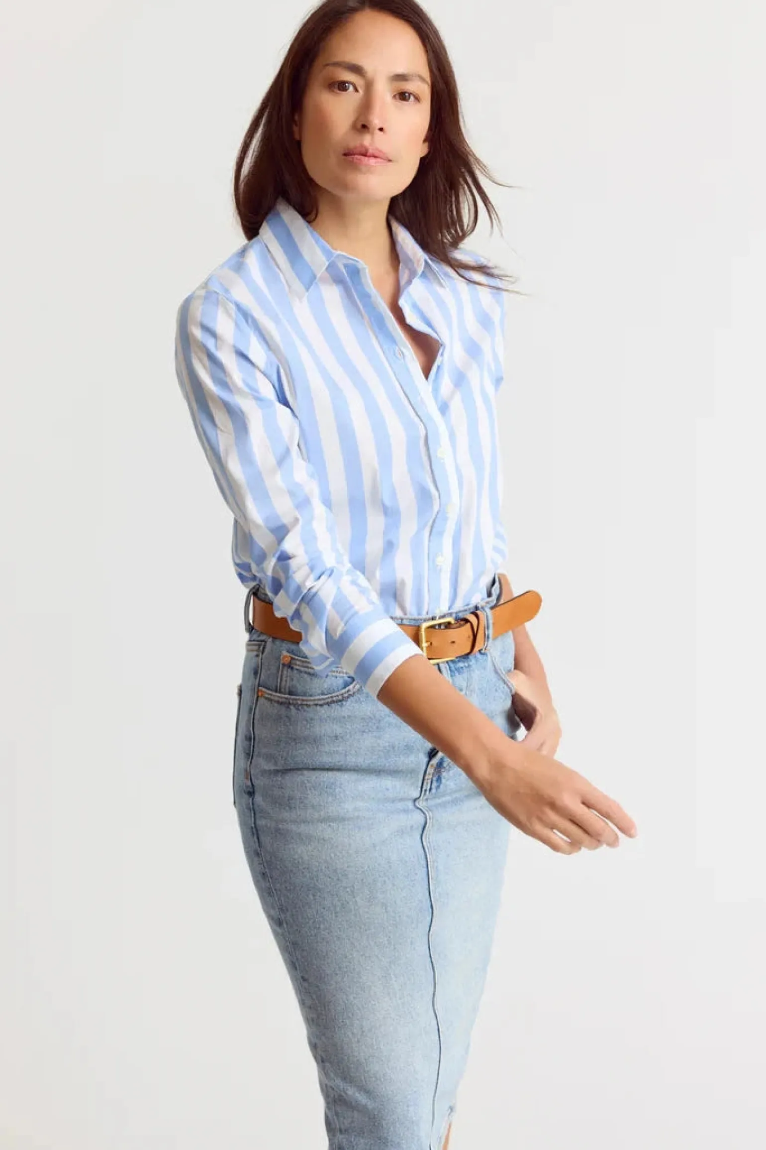The Boyfriend Shirt Wide Sky Blue/White Stripe