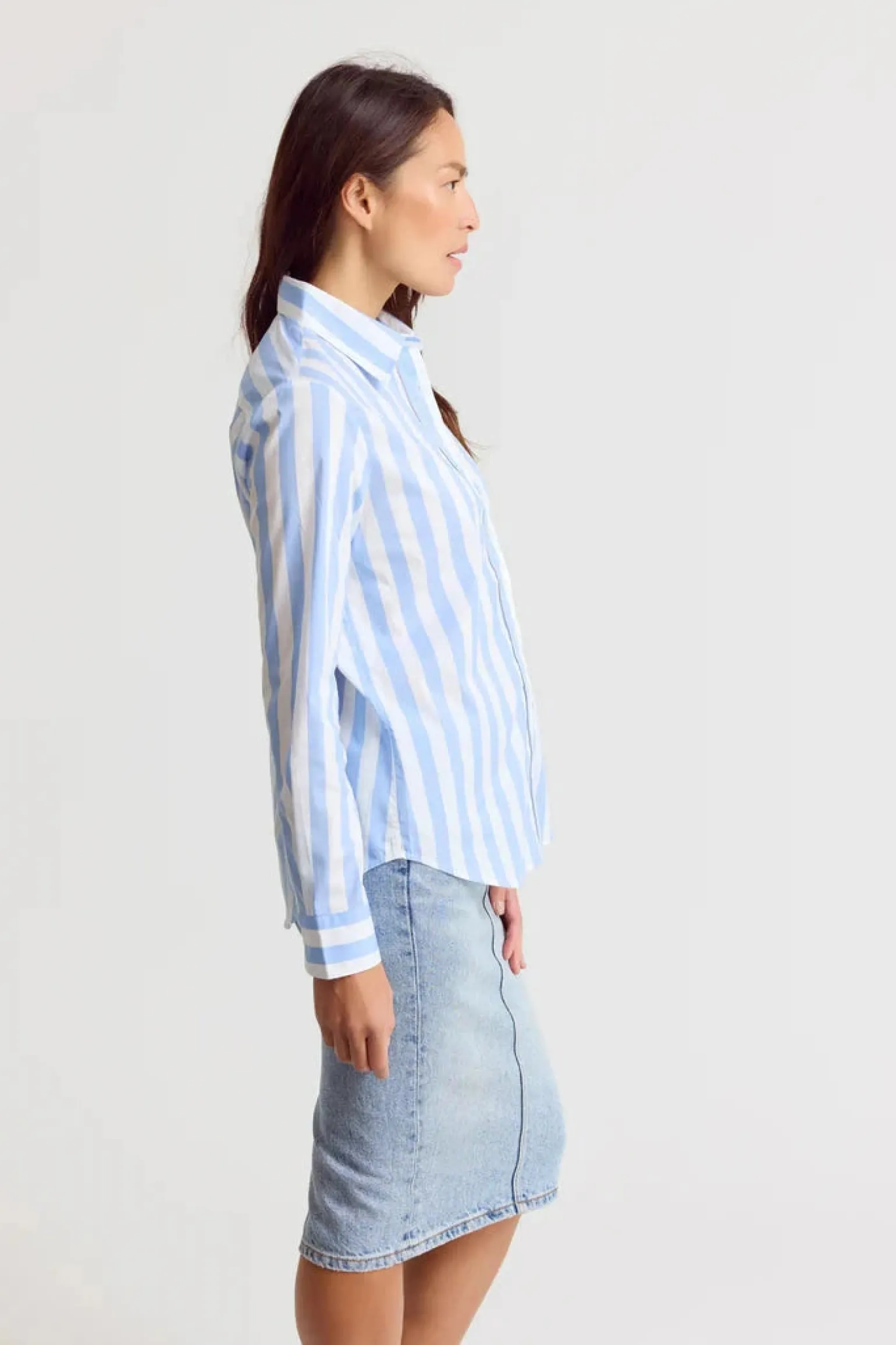 The Boyfriend Shirt Wide Sky Blue/White Stripe