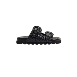 Tiffanie Slide Footbed Sandal Black Woven Leather