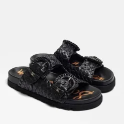 Tiffanie Slide Footbed Sandal Black Woven Leather