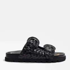 Tiffanie Slide Footbed Sandal Black Woven Leather