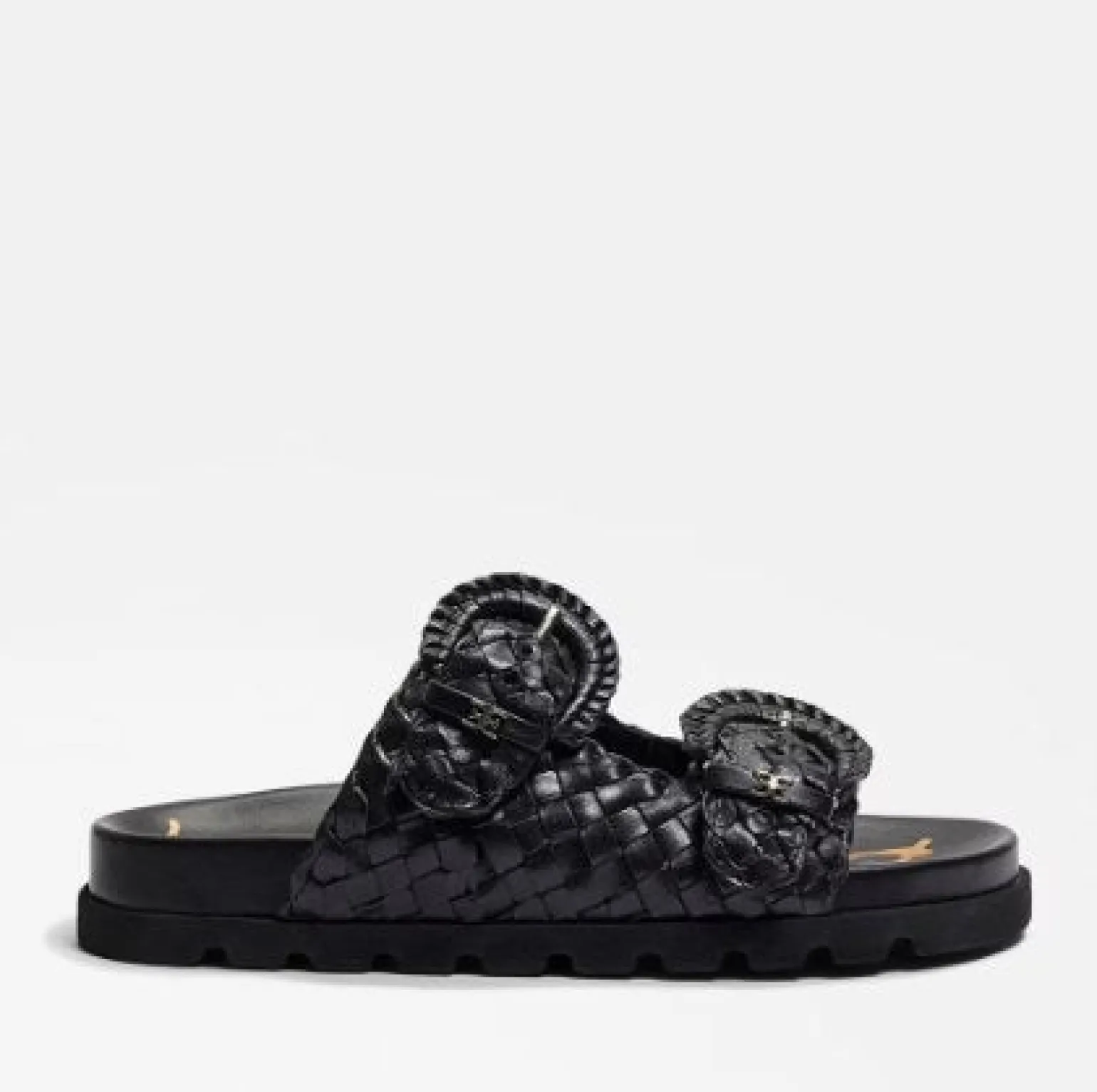 Tiffanie Slide Footbed Sandal Black Woven Leather