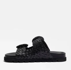 Tiffanie Slide Footbed Sandal Black Woven Leather