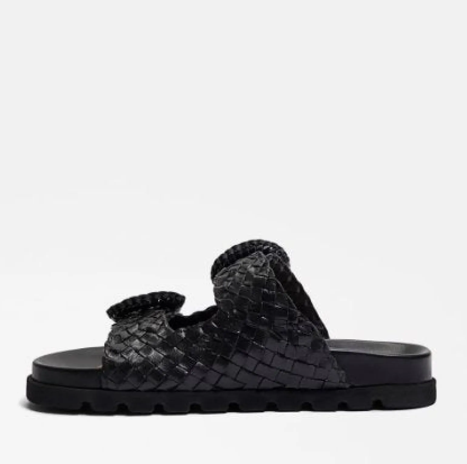 Tiffanie Slide Footbed Sandal Black Woven Leather