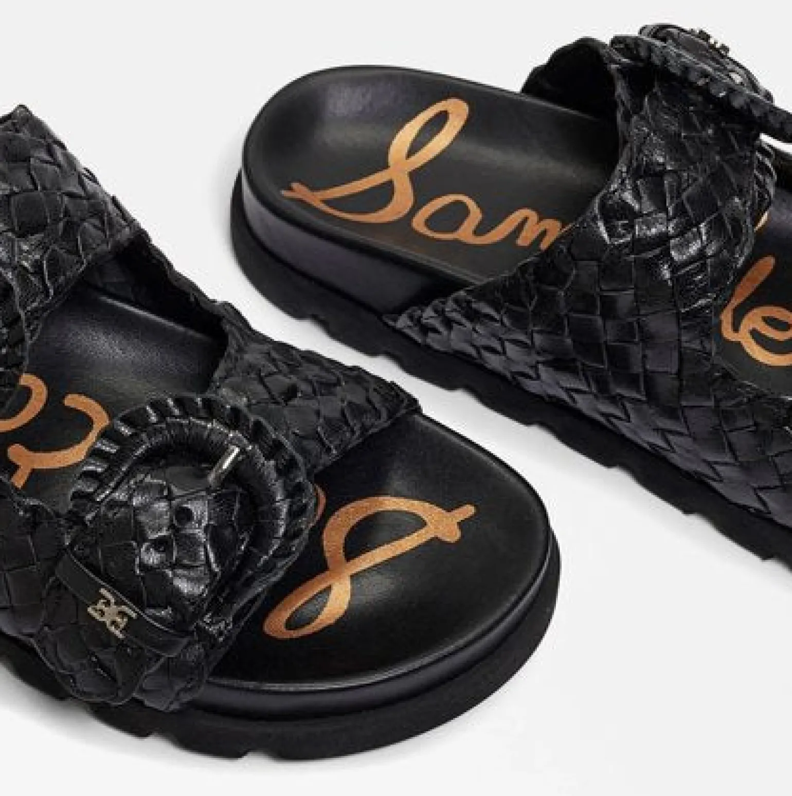 Tiffanie Slide Footbed Sandal Black Woven Leather