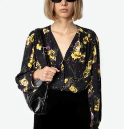 Turin Crepe Blouse Black Yoko Floral Print