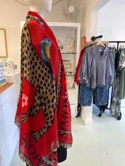Venice Leopard Cashmere Scarf Red