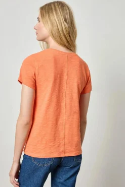 V-Neck Short Sleeve Back Seam Tee Tangerine