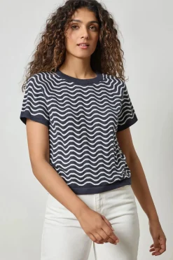 Wave Stitch Sweater Navy Wave