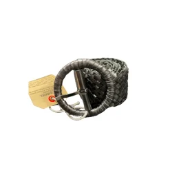 Wrapped Leather Belt Circle Buckle Covert Foil